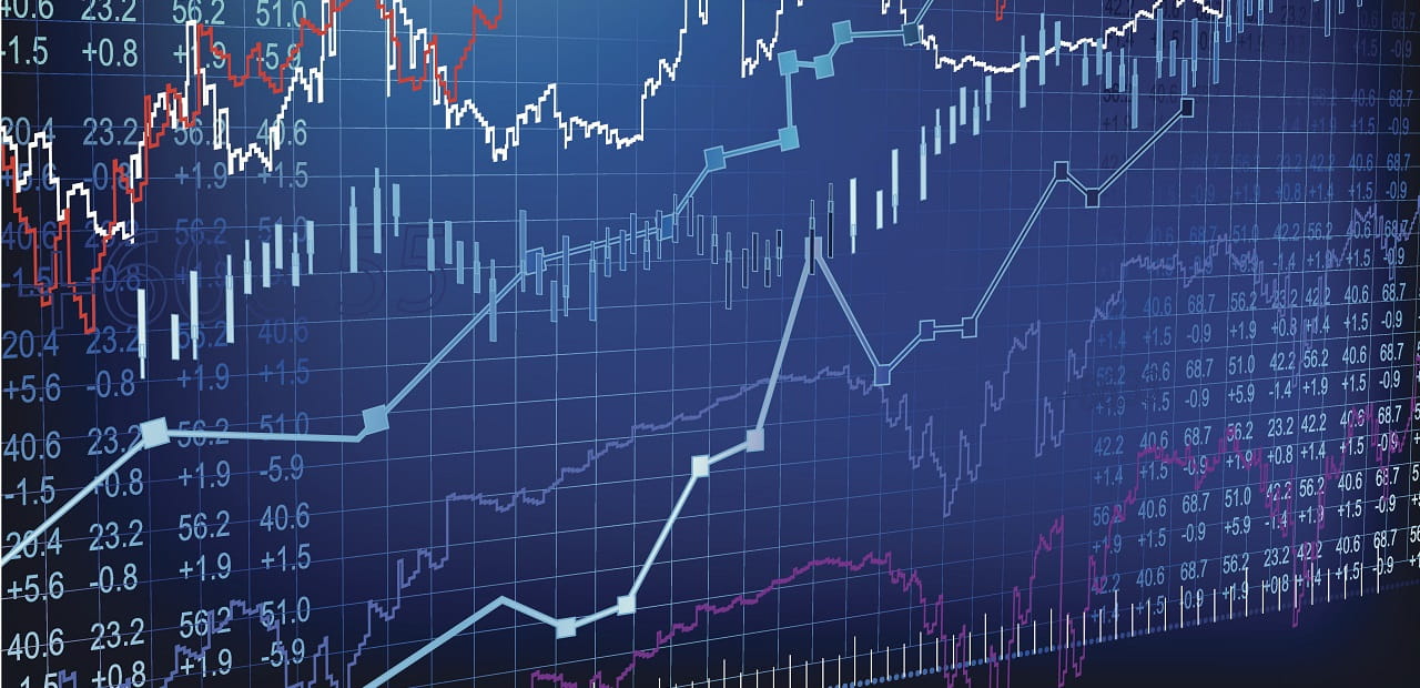 Stock market graph on dark blue background