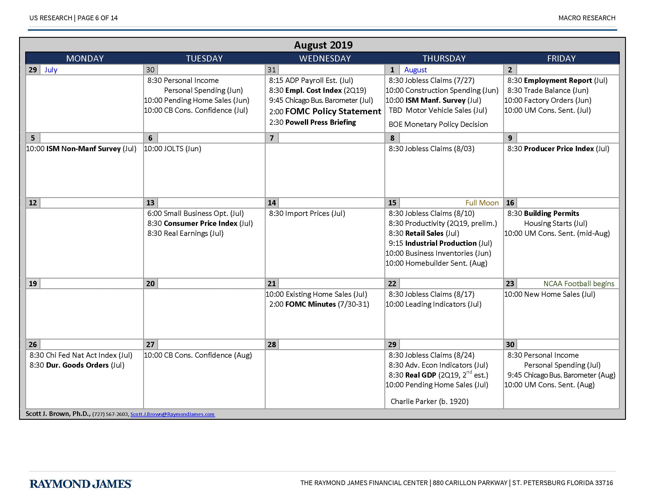 August Economic Calendar